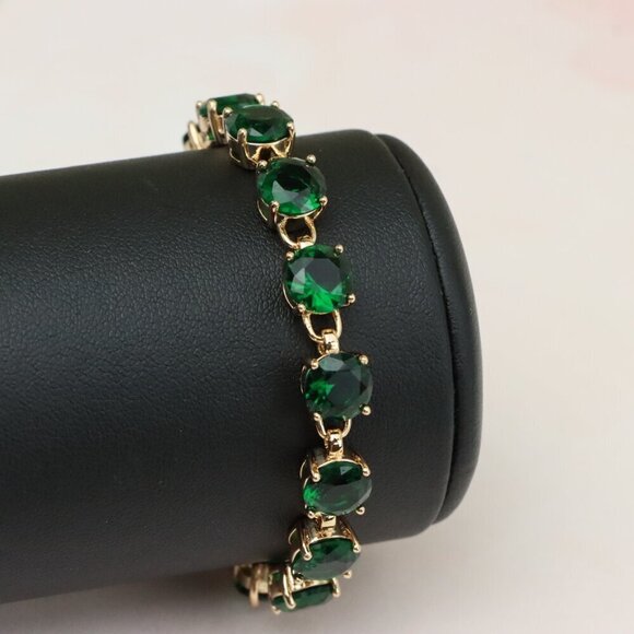 "Elegant Green Crystal Rose Gold Bracelet with Prong Setting, XPBL0807 - Picture 9 of 12